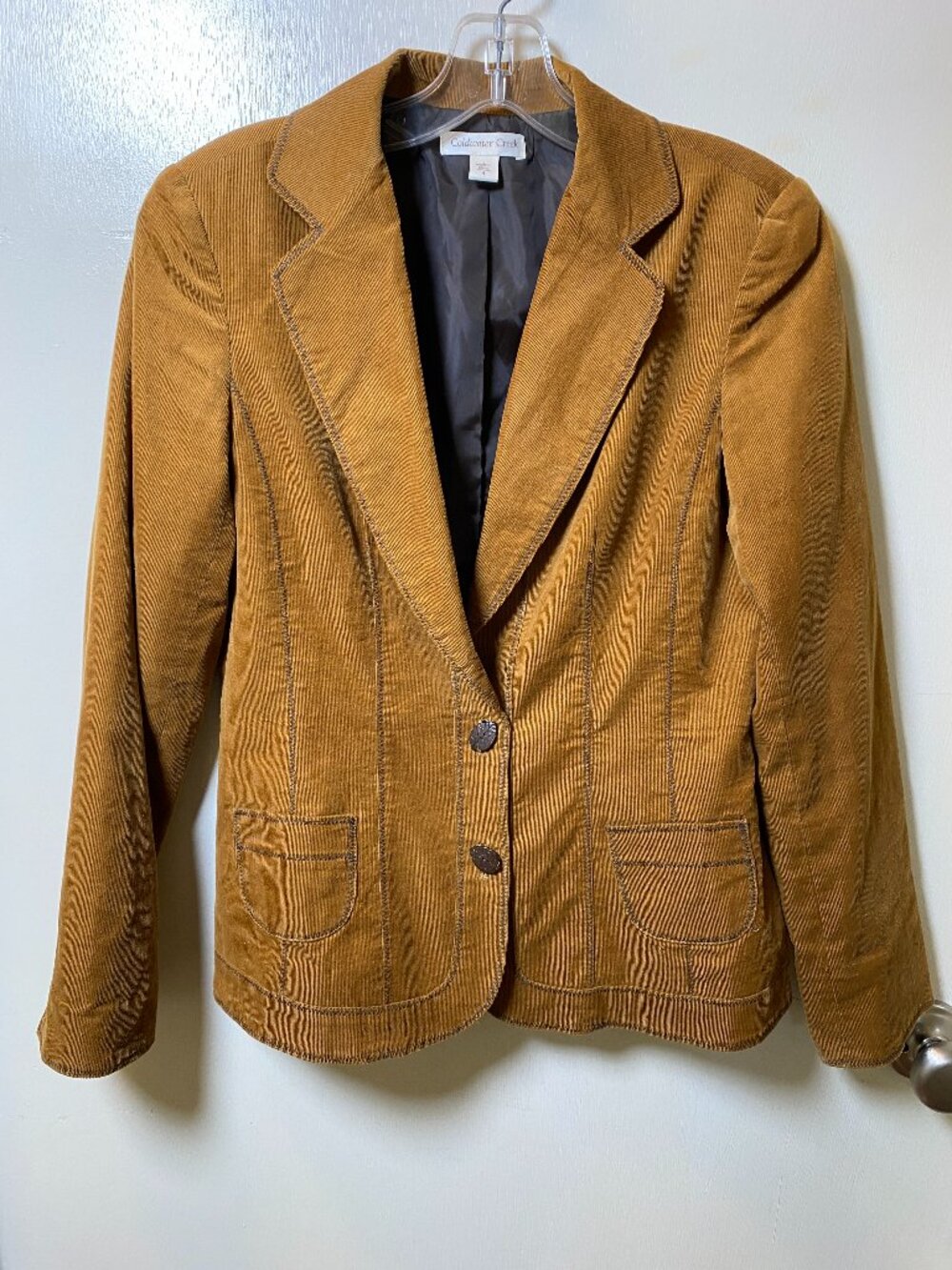 Coldwater Creek Rust Corduroy Blazer Jacket Size 4 Leaf Buttons Cotton Lined